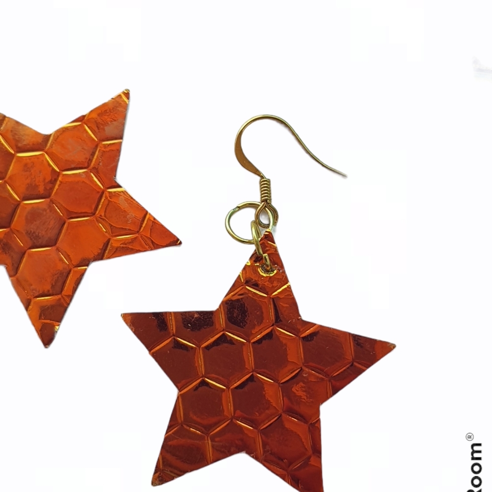 Orange Holograohic Star Earrings Festivam Rave Wear